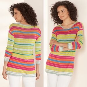 Soft Surroundings Oasis Rainbow Striped Long Sleeve Top Sz M Resortwear Relaxed